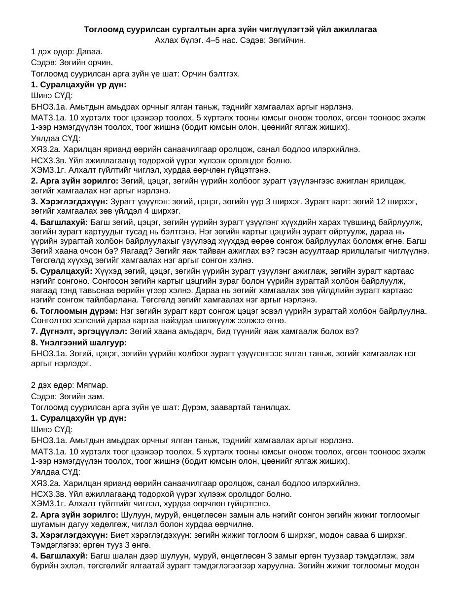 ТоССа/Зүй — Зөгийчин (Ахлах бүлэг) | 7 хоногийн нэгдсэн + чиглүүлэгтэй үйл ажиллагаа - Image 2