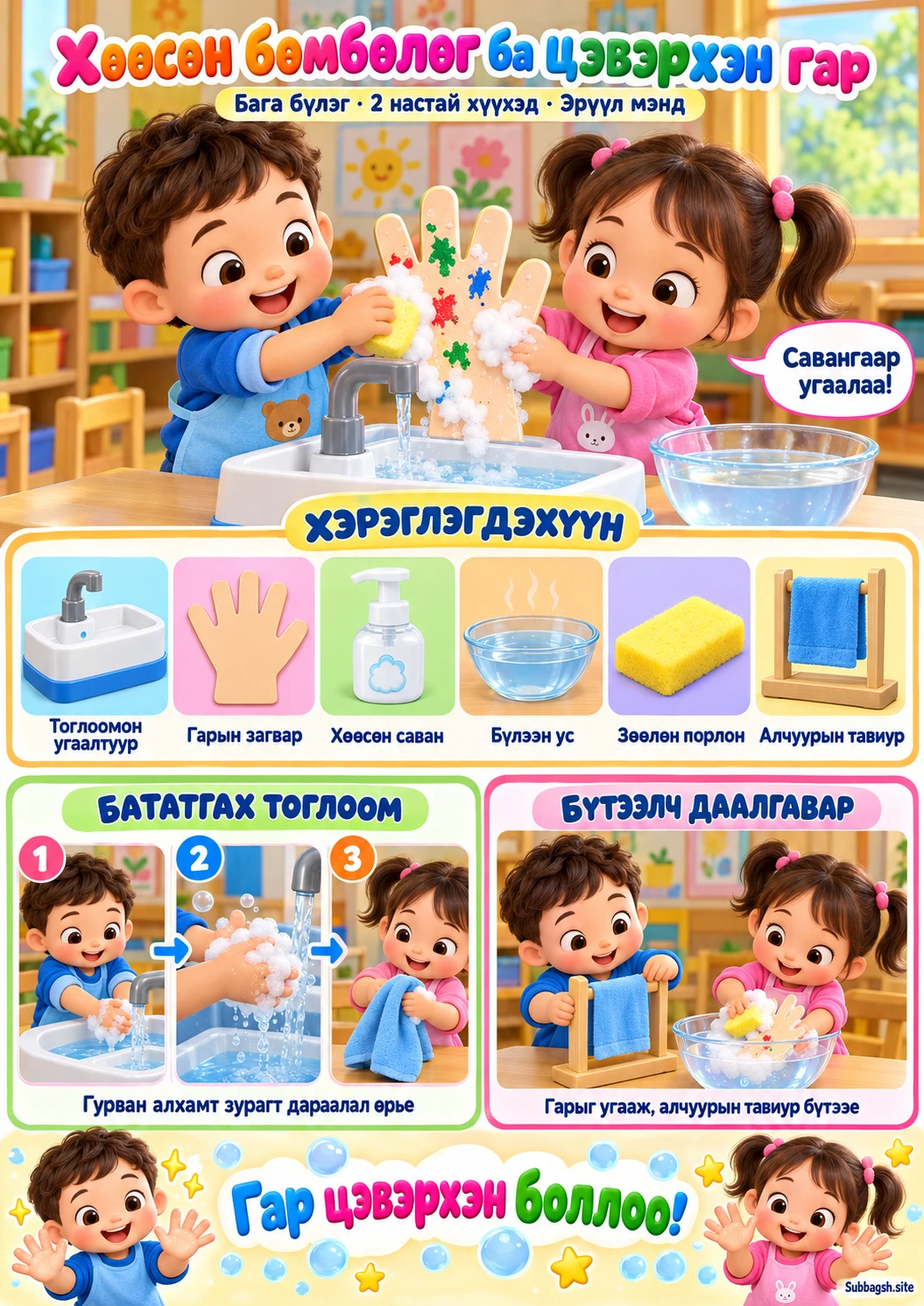 Хөөсөн бөмбөлөг ба цэвэрхэн гар — Бага бүлгийн эрүүл мэндийн нээлттэй үйл ажиллагаа