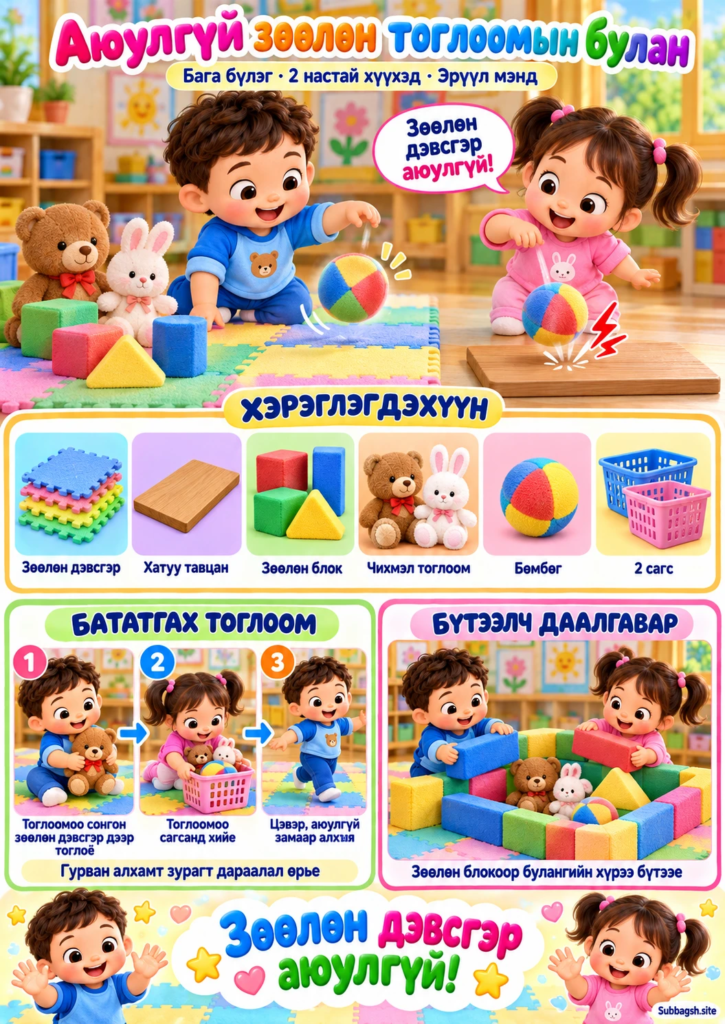 Аюулгүй зөөлөн тоглоомын булан — Бага бүлгийн эрүүл мэндийн нээлттэй үйл ажиллагаа